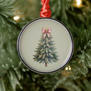Christmas Tree Bow Coquette Xmas Metal Ornament