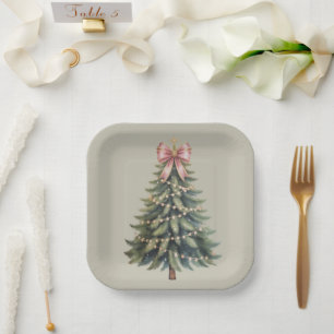 Christmas Tree Bow Coquette Xmas Paper Plate