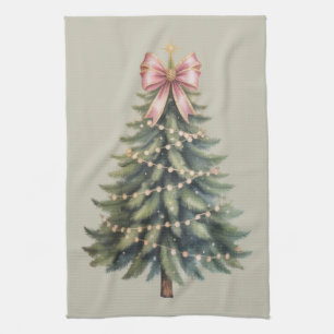 Christmas Tree Bow Coquette Xmas Tea Towel