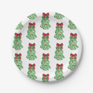 Christmas tree bow desert holiday green red paper plate