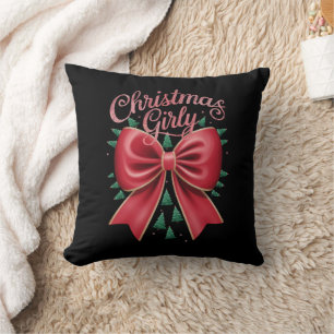 Christmas Tree Bow Girly Aesthetic Holiday Xmas Cushion