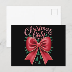 Christmas Tree Bow Girly Aesthetic Holiday Xmas  Postcard
