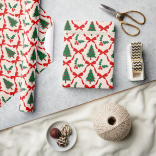 Christmas Tree & Bow Pattern Wrapping Paper Roll