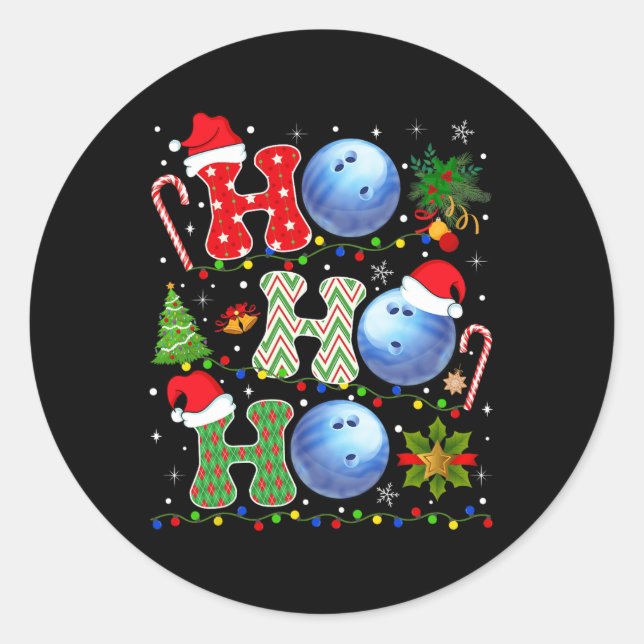 Christmas Tree Bowling Ho Ho Ho Santa Lights Xmas  Classic Round Sticker (Front)