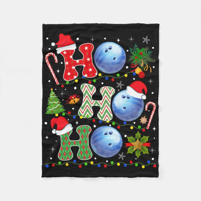 Christmas Tree Bowling Ho Ho Ho Santa Lights Xmas  Fleece Blanket (Front)
