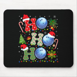 Christmas Tree Bowling Ho Ho Ho Santa Lights Xmas Mouse Pad