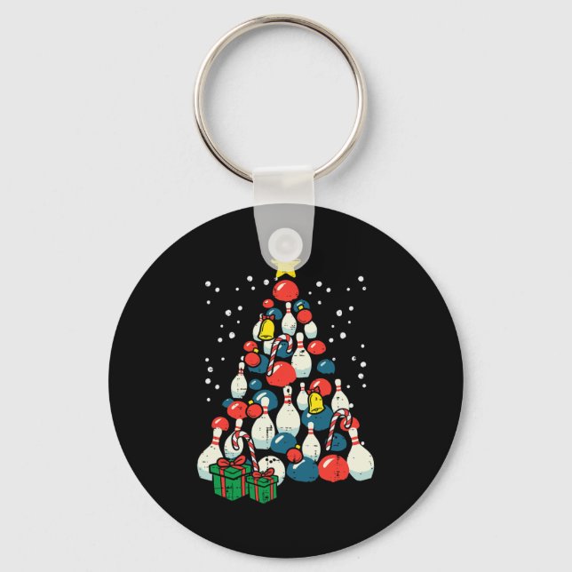 Christmas Tree Bowling Xmas Bowler Player Men Wome Key Ring (Front)
