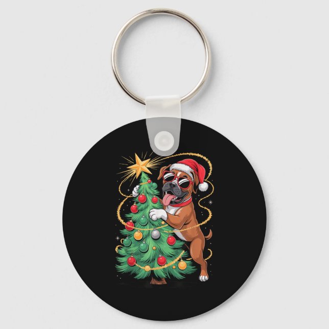 Christmas Tree Boxer Dog Sungles  Key Ring (Front)