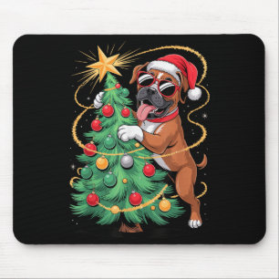 Christmas Tree Boxer Dog Sungles Mouse Pad