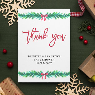 Christmas Tree Branch Baby Shower Flat  Thank You Card
