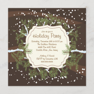 Christmas Tree Branch Snowflakes Holiday Party Invitation