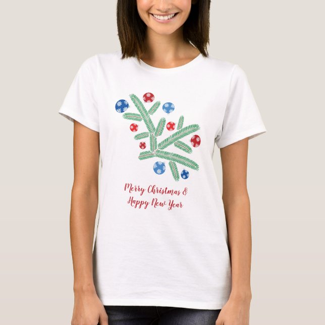 Christmas tree branch with snowflake decorations T-Shirt (Front)