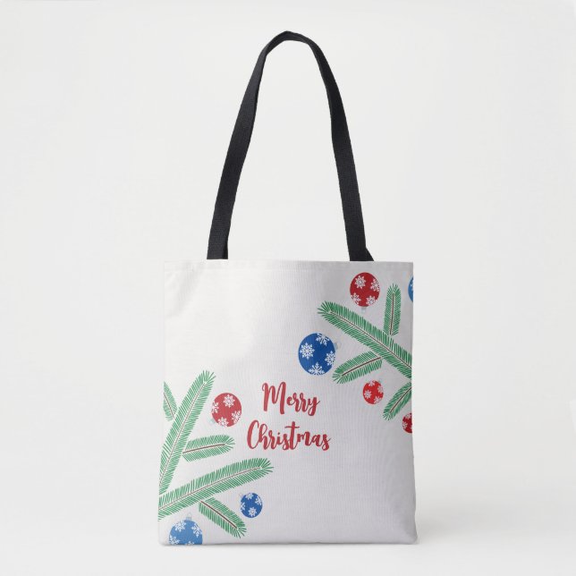 Christmas tree branch with snowflake decorations tote bag (Front)
