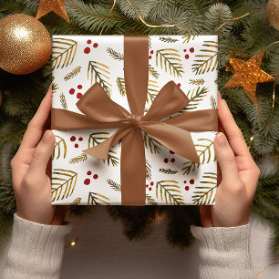 Christmas tree branches and berries - amber wrapping paper sheet