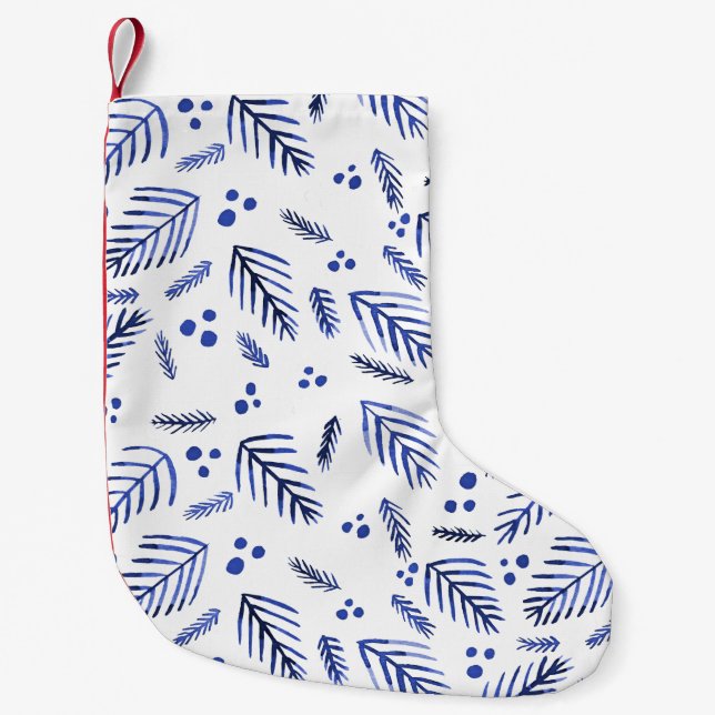 Christmas tree branches and berries - blue small christmas stocking (Front)