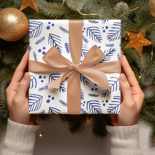 Christmas tree branches and berries - blue wrapping paper sheet