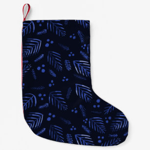 Christmas tree branches and berries - dark blue small christmas stocking