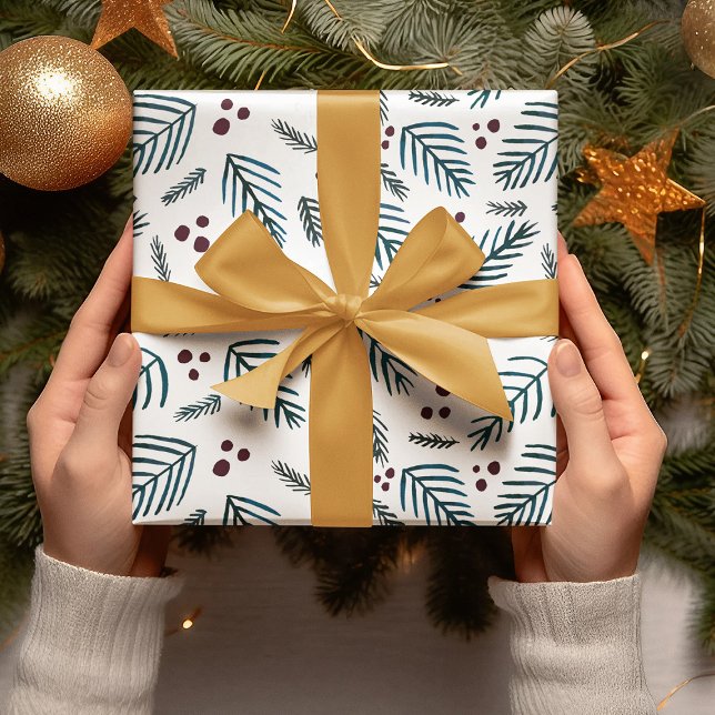 Christmas tree branches and berries - dark teal wrapping paper sheet (Creator Uploaded)