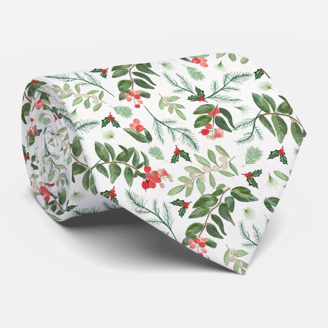 Christmas Tree Branches and Berries Tie (Rolled)