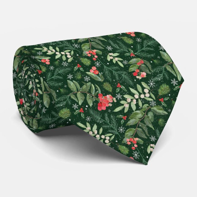 Christmas Tree Branches and Berries Tie (Rolled)