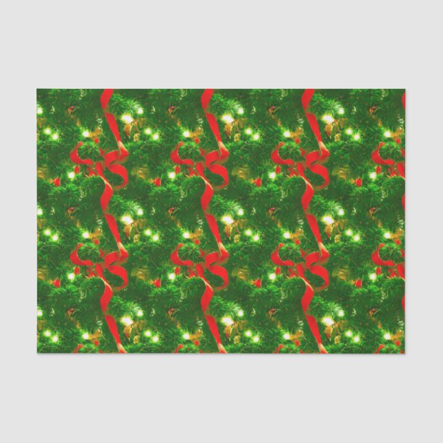Christmas Tree Branches and Red Ribbons Tissue Paper (Front)