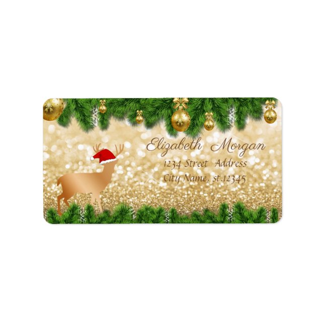 Christmas Tree Branches ,Deer Santa Hat,Glittery Label (Front)