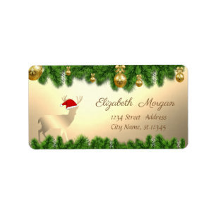 Christmas Tree Branches ,Deer Santa Hat Label