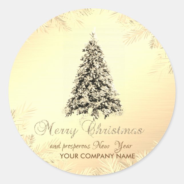 Christmas Tree,Branches,Gold ,Corporate  Classic Round Sticker (Front)