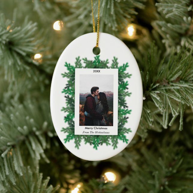 Christmas Tree Branches Photo Ceramic Ornament (Tree)