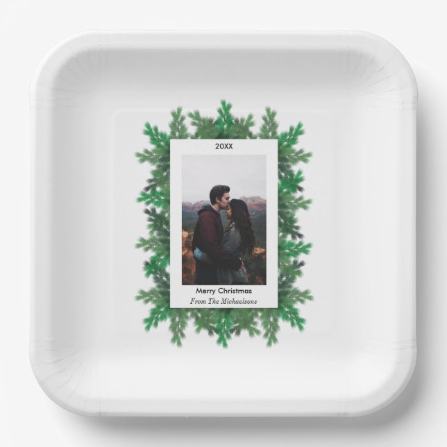 Christmas Tree Branches Photo Paper Plate (Front)