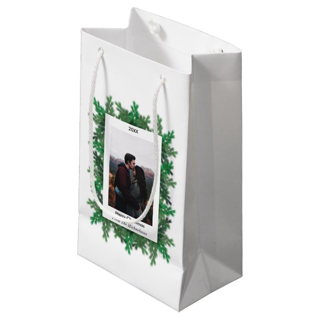 Christmas Tree Branches Photo Small Gift Bag (Front Angled)