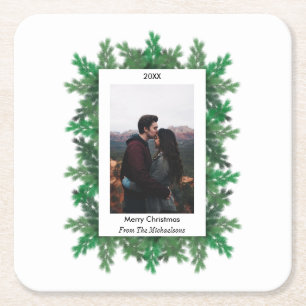 Christmas Tree Branches Photo Square Paper Coaster