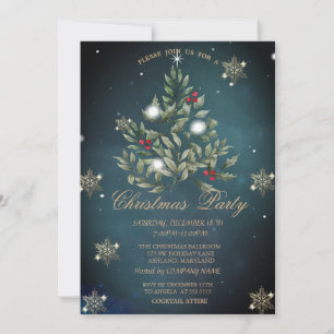 Christmas Tree Branches Snowflakes Company Party Invitation