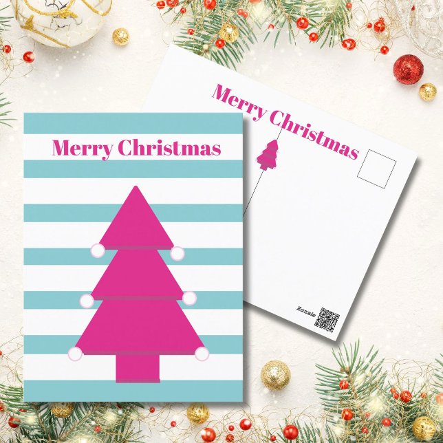 Christmas Tree Bright Pink Greeting PostCard (Creator Uploaded)