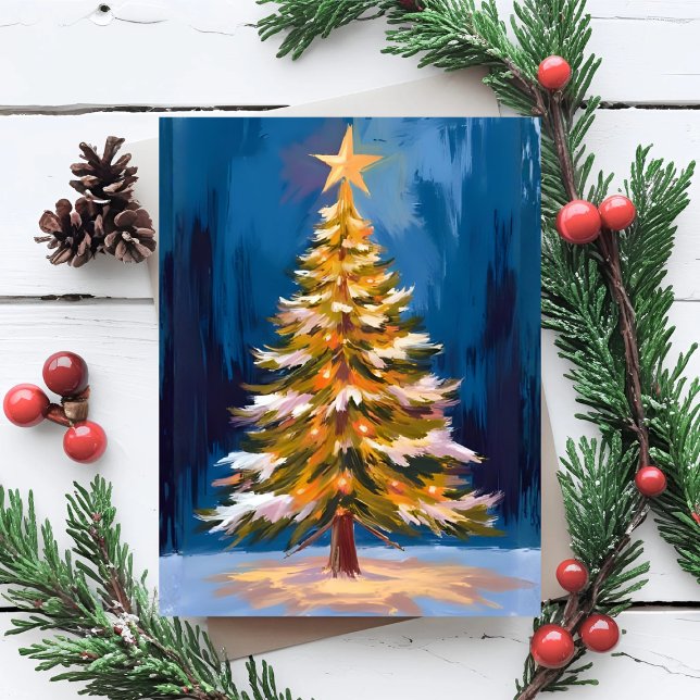 Christmas Tree Bright Star Watercolor Holiday Postcard (Creator Uploaded)