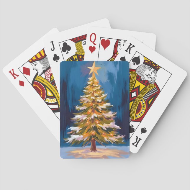 Christmas Tree Bright Star Watercolor Playing Cards (Back)