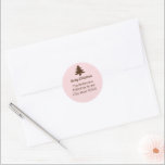 Christmas Tree Brown and Pale Pink Return Address Classic Round Sticker<br><div class="desc">You can personalise brown text with your personalised message and name. At the top, you can customise the brown script that says "Merry Christmas". There's additional brown display text that you can edit to show your name and return address. This pale pink sticker has a brown Christmas tree above the...</div>