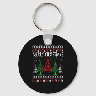 Christmas Tree Buffalo Gingham Plaid  Key Ring