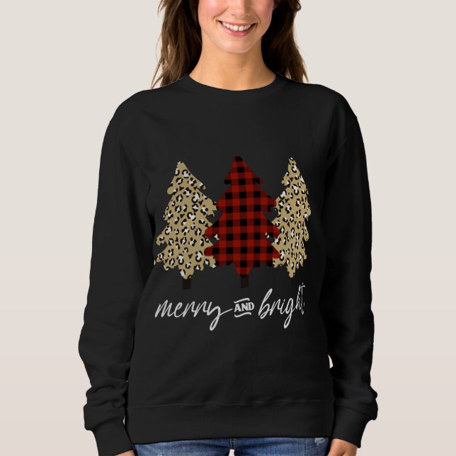 Christmas Tree, Buffalo Plaid, Leopard Sweatshirt (Front)