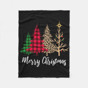 Christmas Tree Buffalo Plaid Red Green Leopard Xma Fleece Blanket