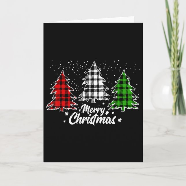 Christmas Tree Buffalo Plaid Red White Green Xmas  Card (Front)