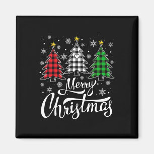 Christmas Tree Buffalo Plaid Red White Green Xmas Magnet