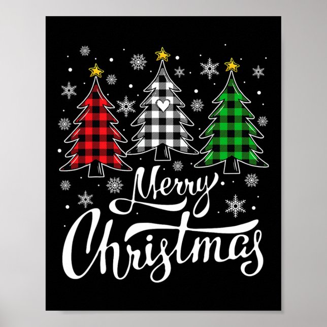 Christmas Tree Buffalo Plaid Red White Green Xmas  Poster (Front)