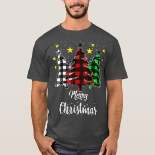 Christmas Tree Buffalo Plaid Red White Green Xmas T-Shirt
