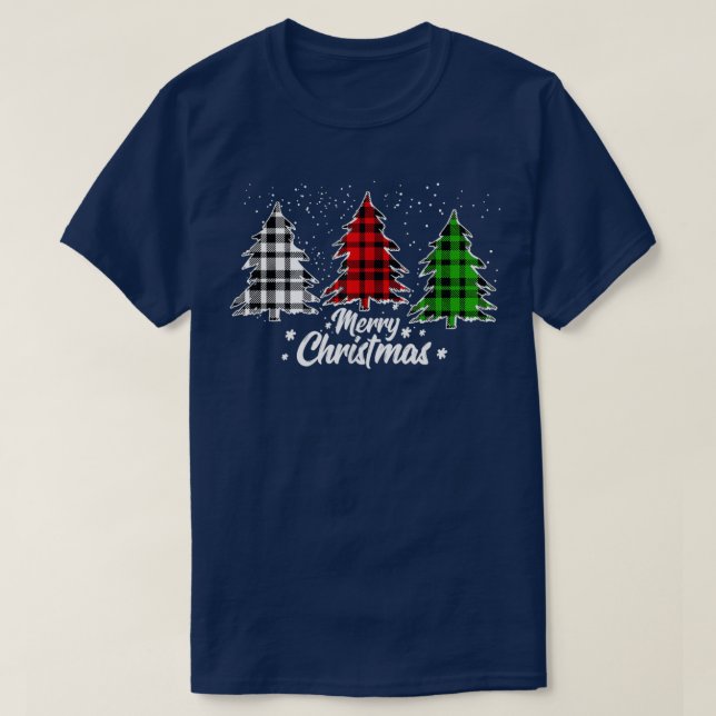 Christmas Tree Buffalo Plaid Red White Green Xmas  T-Shirt (Design Front)