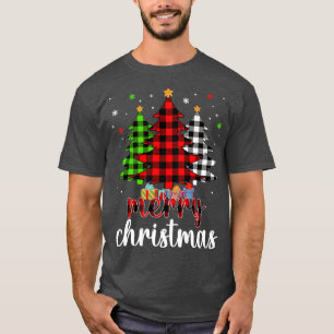 Christmas Tree Buffalo Plaid Red White Green Xmas T-Shirt