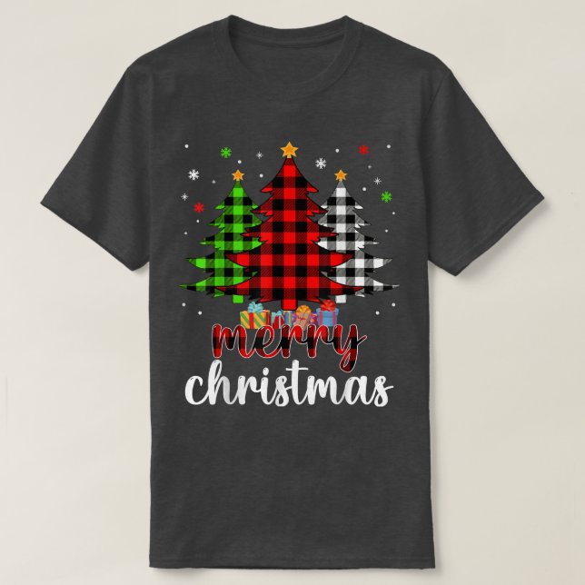 Christmas Tree Buffalo Plaid Red White Green Xmas  T-Shirt (Design Front)