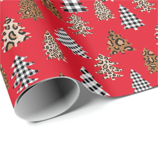 Christmas Tree Buffalo Plaid red Wrapping Paper (Roll Corner)