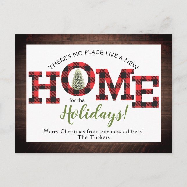 Christmas Tree Buffalo Plaid Rustic New HOME Postc Postcard (Front)