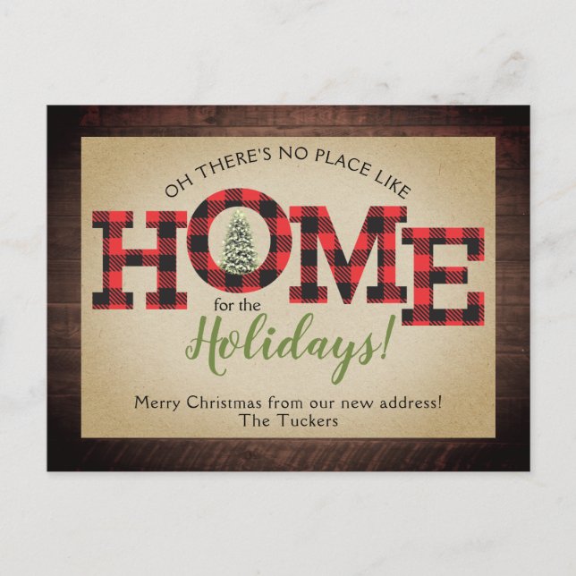 Christmas Tree Buffalo Plaid Rustic New HOME Postcard (Front)